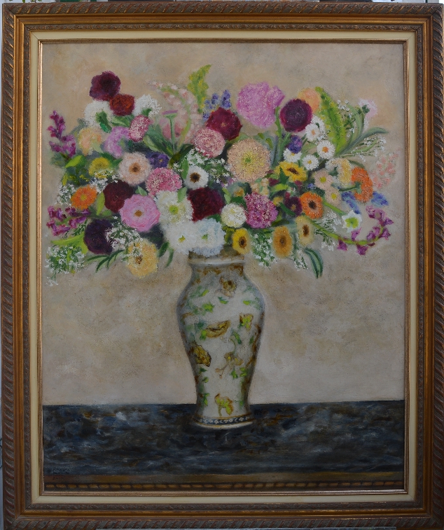 After hope Floral contemporary oil on linen stretched on board by Egyptian artist Khalda Hamouda 